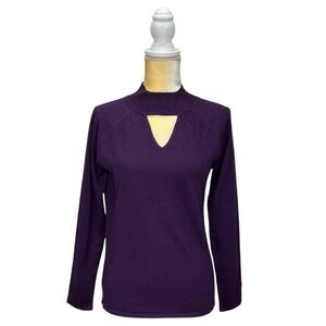 Cable & Gauge Keyhole Sweater w/Rhinestones Size Small Aubergine Purple New NWT